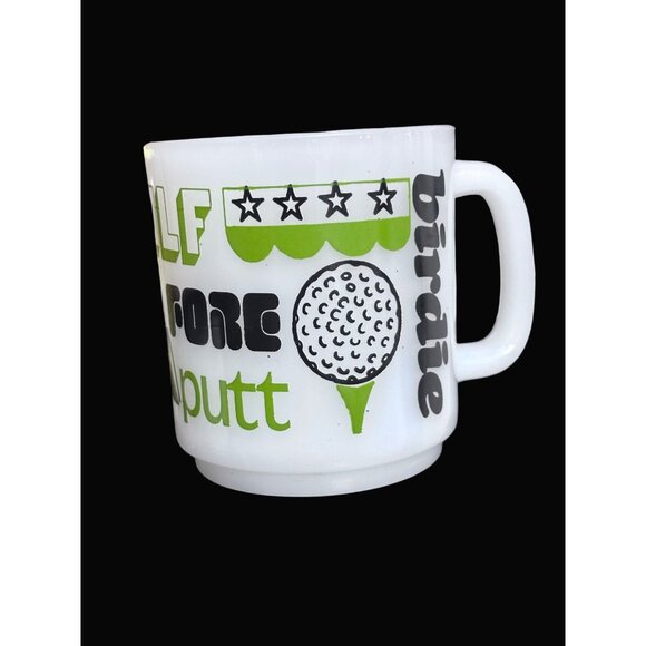 Golf-Themed White glass Mug  Green & Black Text  Birdie Bogey Eagle Par  Retro - Picture 3 of 4